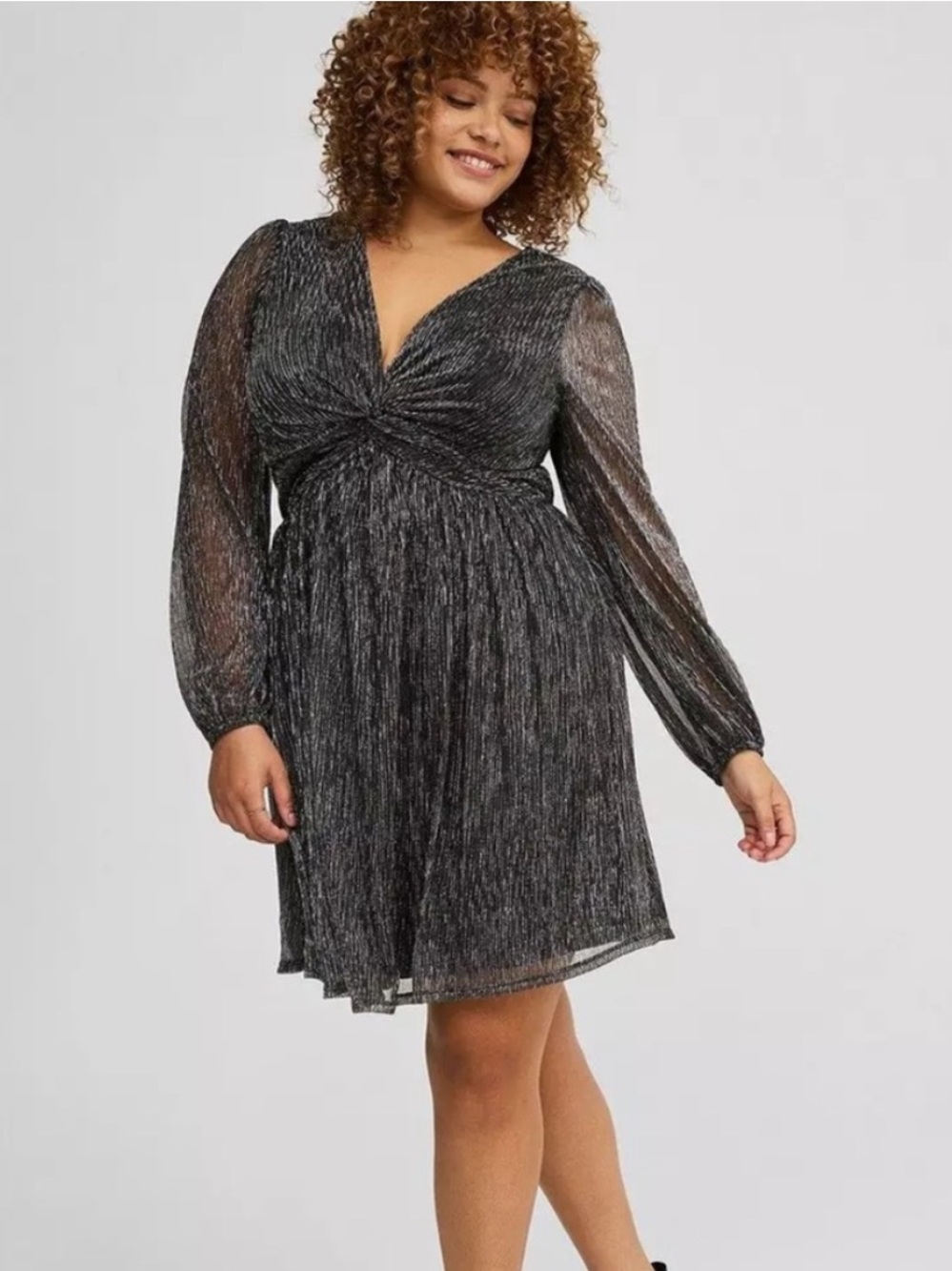 NEW Torrid black and metallic silver shimmer twist-front dress